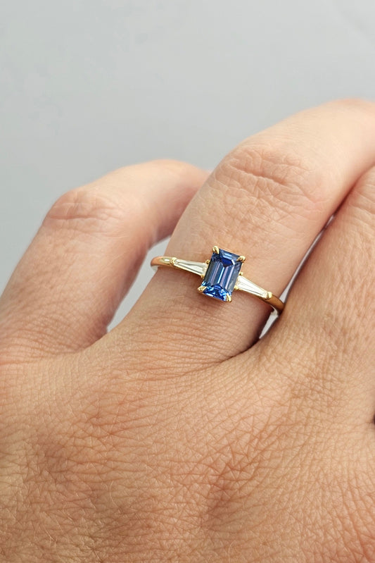 Trilogy Blue Sapphire and Diamond Ring